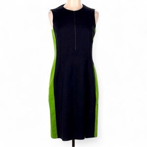 Akris Punto Dress Women 8 Navy Green Colorblock Sleeveless Shift Workwear Career